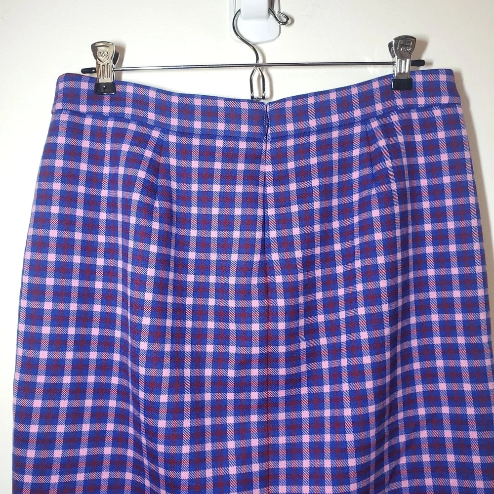 J. Crew Button-front Pencil in Mott Plaid Royal Petunia Check Skirt Size 6‎